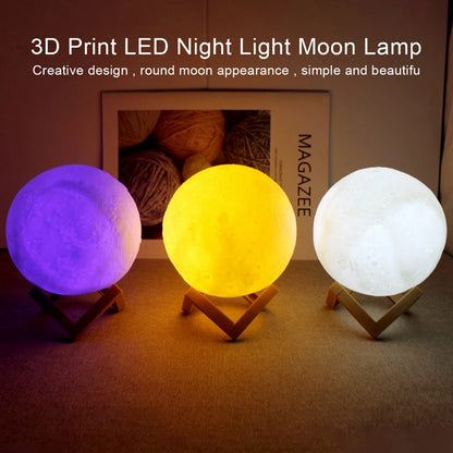 Moon Lamp LED Night Light — 3D Galaxy Lamp with Wood Stand