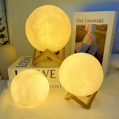 Moon Lamp LED Night Light — 3D Galaxy Lamp with Wood Stand