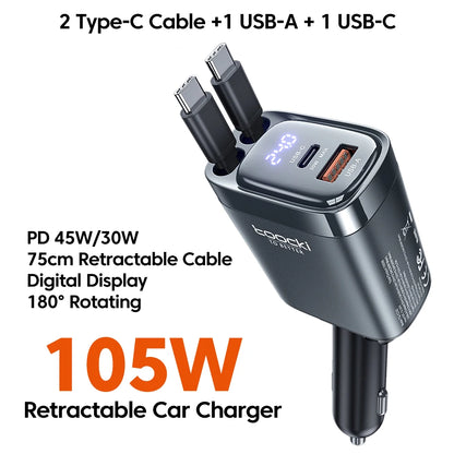 105W Retractable Car Charger — Fast Charge All Your Devices At Once