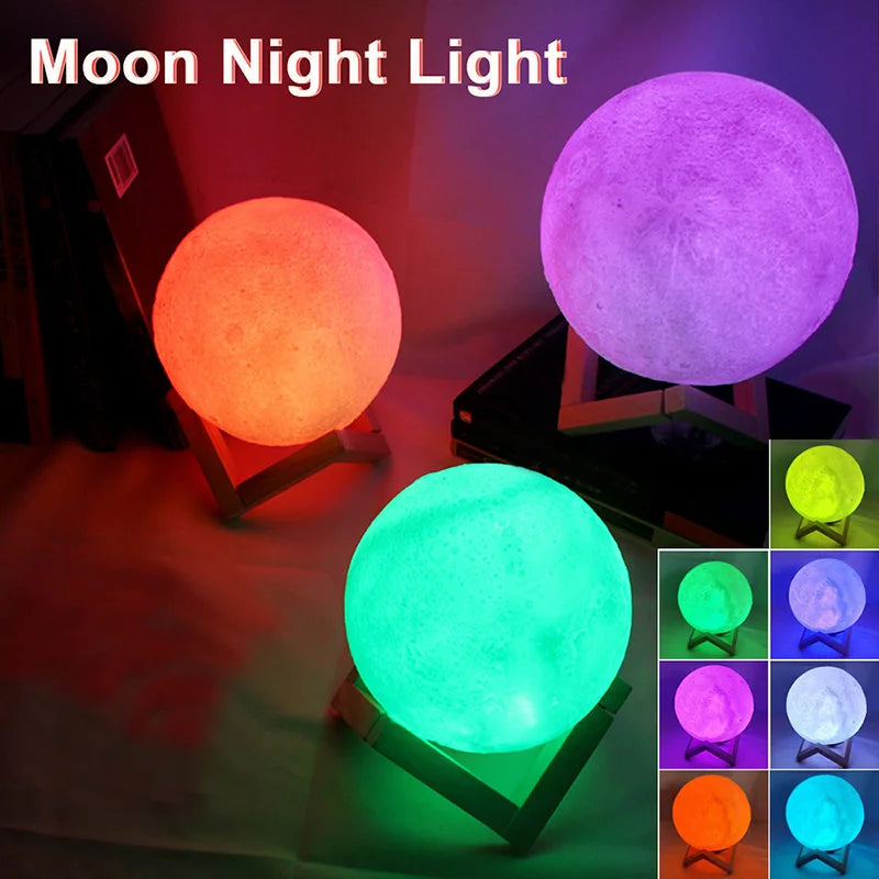 Moon Lamp LED Night Light — 3D Galaxy Lamp with Wood Stand