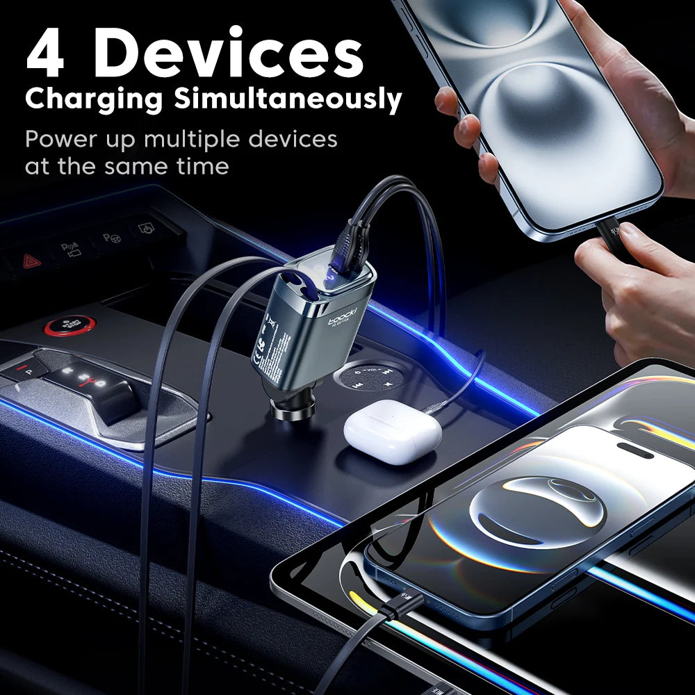 105W Retractable Car Charger — Fast Charge All Your Devices At Once