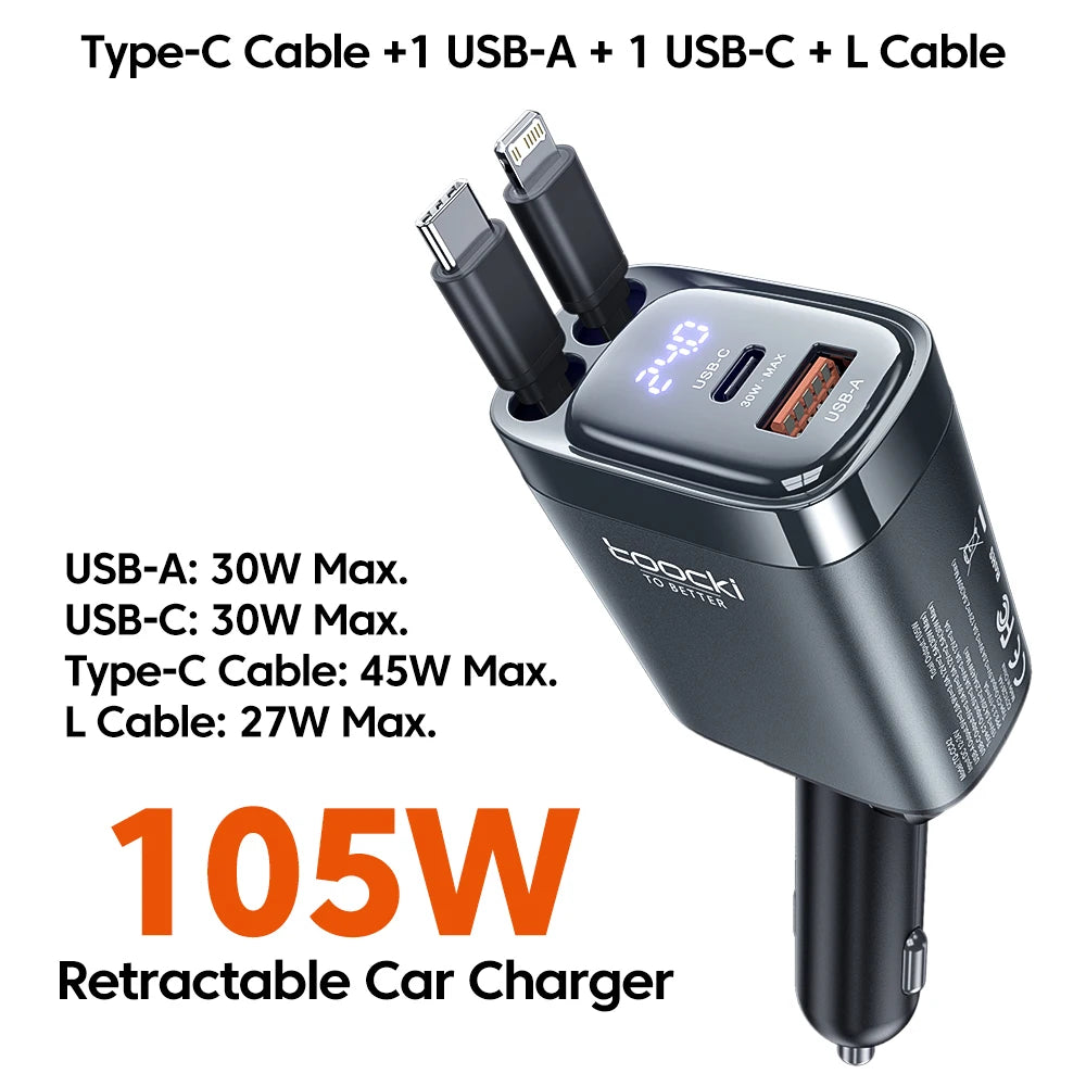 105W Retractable Car Charger — Fast Charge All Your Devices At Once