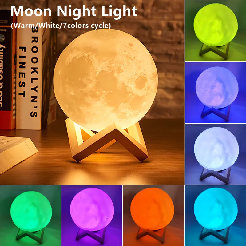 Moon Lamp LED Night Light — 3D Galaxy Lamp with Wood Stand